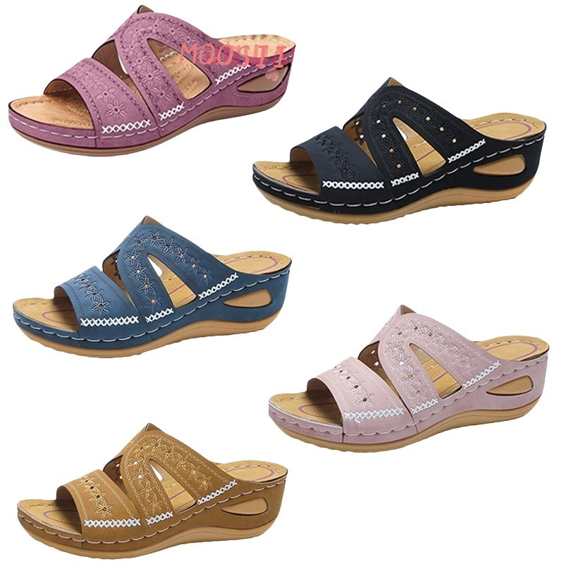MOOSII Women's Sandals Retro Women's Wedge Shoes Hollow Flower Leisure Beach Women's COD Size: 36-43 YL26 Inventory Stock