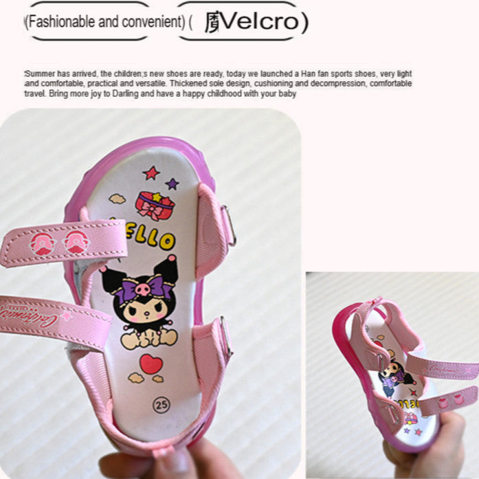 21-30 Sandal Budak Perempuan Kids Girls Berlampu Kuromi Sanrio LED Light Strap Breathable Anti-slip 1 Tahun HK79