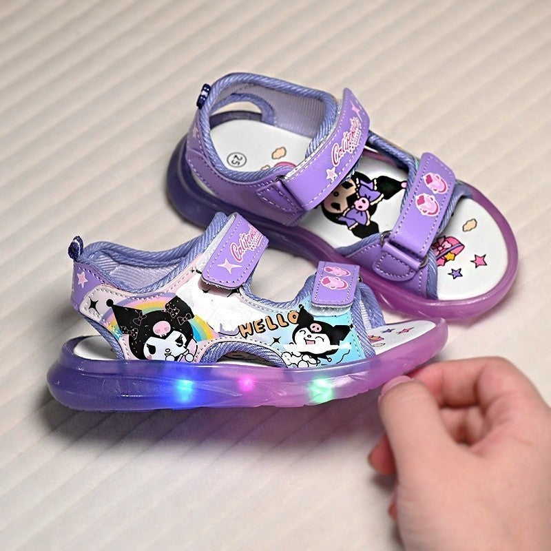 21-30 Sandal Budak Perempuan Kids Girls Berlampu Kuromi Sanrio LED Light Strap Breathable Anti-slip 1 Tahun HK79