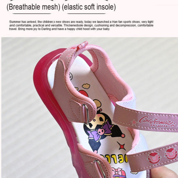 21-30 Sandal Budak Perempuan Kids Girls Berlampu Kuromi Sanrio LED Light Strap Breathable Anti-slip 1 Tahun HK79