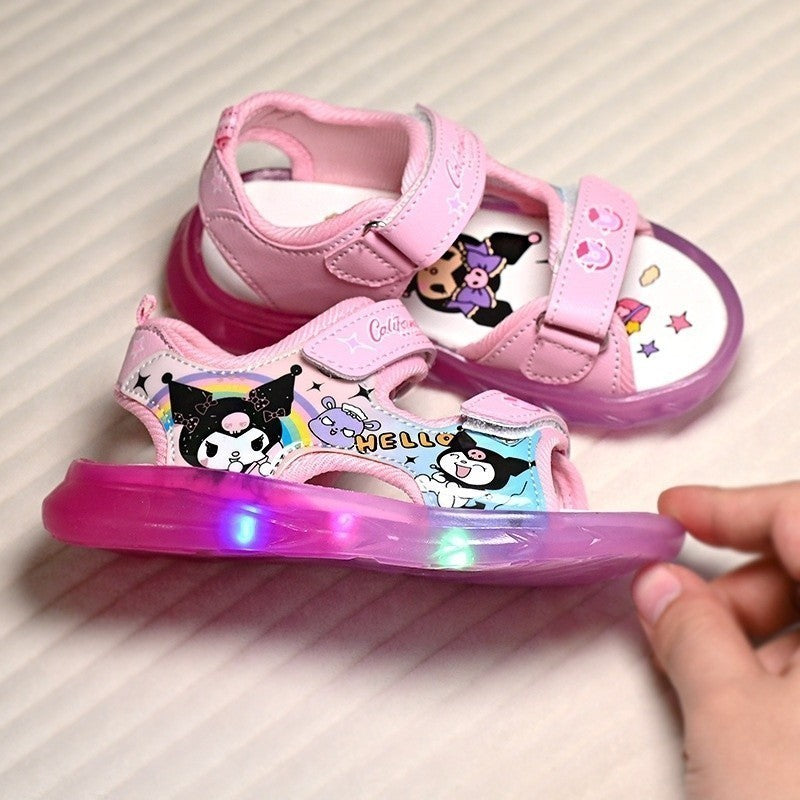 21-30 Sandal Budak Perempuan Kids Girls Berlampu Kuromi Sanrio LED Light Strap Breathable Anti-slip 1 Tahun HK79