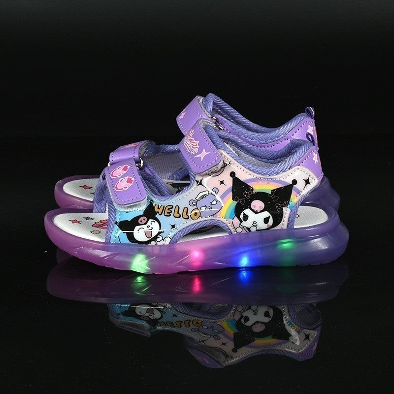 21-30 Sandal Budak Perempuan Kids Girls Berlampu Kuromi Sanrio LED Light Strap Breathable Anti-slip 1 Tahun HK79